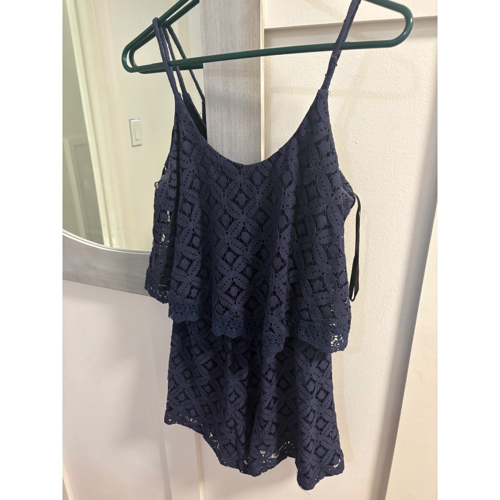 City Triangles Navy‎ Blue Lace Romper Tiered Ruffle V-Neck Small RN 75010
